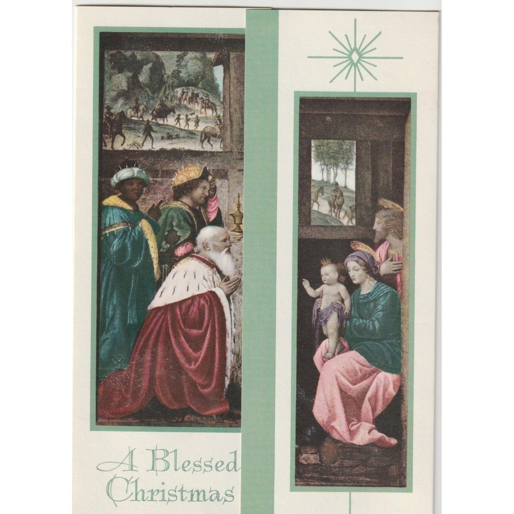 Vintage Christmas Card Adoration of Magi Renaissance Art Barton-Cotton